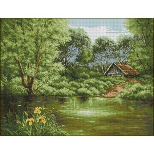 Spring green lake Sewing Kit Top Quality Embroidery Needlework 14CT Unprinted Cross Stitch Kits DIY Arts Handmade Home Decor
