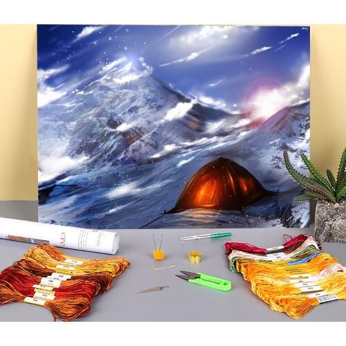 Scenery Top View Printed Water-Soluble Canvas 11CT Cross-Stitch Complete Kit DIY Embroidery DMC Threads Stamped