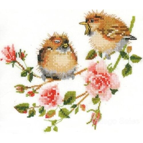 Top Quality Lovely Cute Counted Cross Stitch Kit Rose Chick Chat Two Birds Bird and Flower