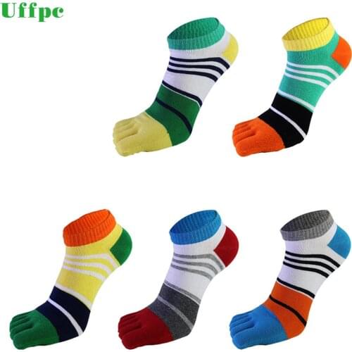 5pairs/lot Summer Men Cotton Toe Socks Striped Contrast Colorful Patchwork Mens Five Finger Socks Free Size Basket Calcetines