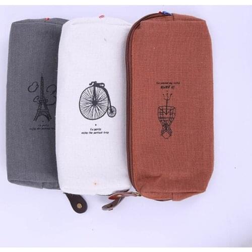 1 PC Simple Style Retro Solid color with pattern Linen Pencil Bag Students Paris Style Pencil Cases Stationery Office Supplies