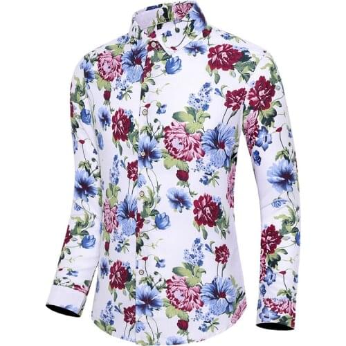 Fashion Slim Large Size Plant Floral Print Short Sleeve White Shirt Men Brand Clothing 7Xl Spring Autumn New Mens Casual Shirt