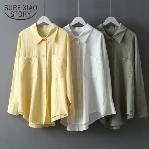 Autumn New Fashion Double Pockets Thick Women Long Sleeve Shirt Femal Solid Turn-down Collar Button Shirts Women Blouses 6654 50