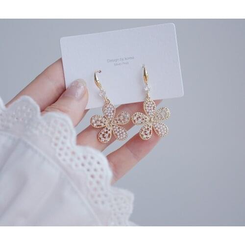 14k Real Gold Plated Fashion Jewelry Hollow Crystal Pearl Exquisite Simple Earrings for Woman Holiday Party Elegant Earring