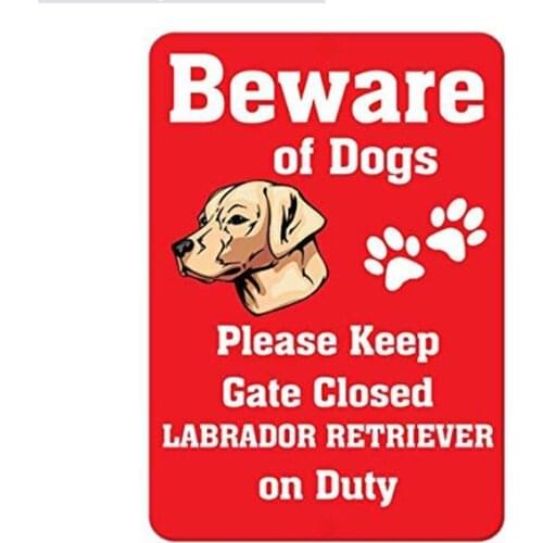 Labrador Retriever Dog Beware of Fun Novelty Sign Decorative Metal Sign for Road Tin Art Wall Decor Aluminum Sign