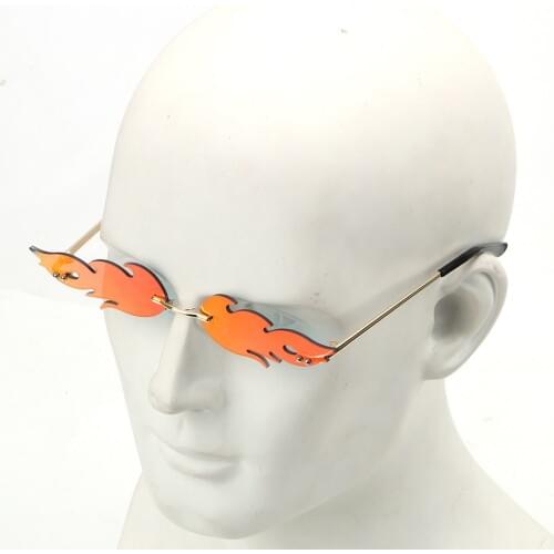 UV 400 Okra Wave SunRimless Wave Sunglasses Fire Flame Sunglasses Streetwear Car Driving Glasses Trending Narrow Fashion Eyewear