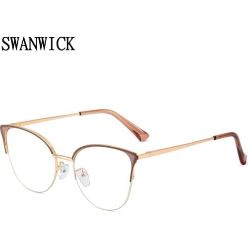 Swanwick retro anti blue light glasses women optical cat eye glasses frames computer half metal clear lens female accessories