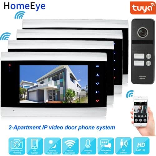 TuyaSmart App Remote Unlock IP Video Door Phone WiFi Video Intercom 2-Apartment Security Home Access Control System Touch Button