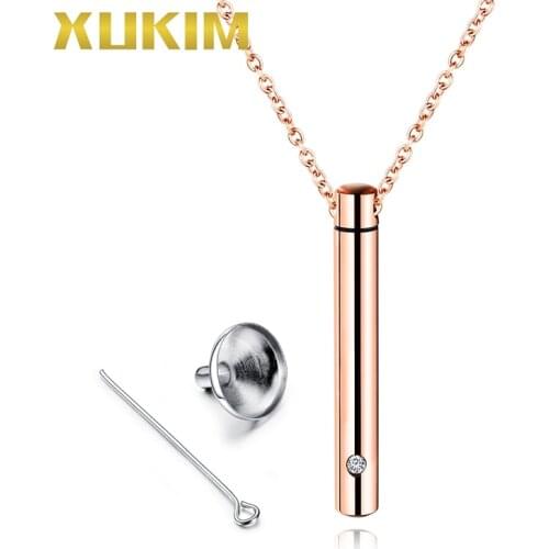 WPO407-8 Xukim Jewelry Perfume Necklace Charms Cylinder Pet Bone Ash Box Pendant Necklace
