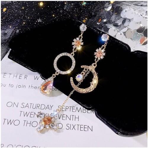 Yaologe Multi-element Rhinestone Asymmetry Earrings 2020 Temperament Long Dangle Earrings For Women Bright Jewelry Wedding