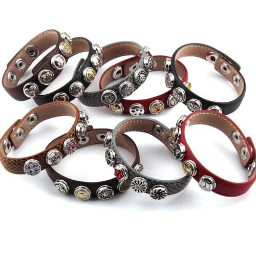 Free Shipping 1.2cm Metal Button Leather Bracelets For Women Leather Wrap Bracelet