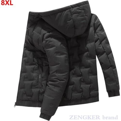 Winter new style young mens plus size fashion casual hooded coat lightweight down jacket black warm puffer jacket 8XL 7XL