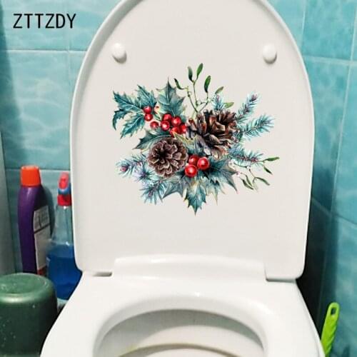 ZTTZDY 22.8×22.5CM Cartoon Pine Branch With Pine Cones Toilet Stickers Creative Home Wall Decor T6-0271