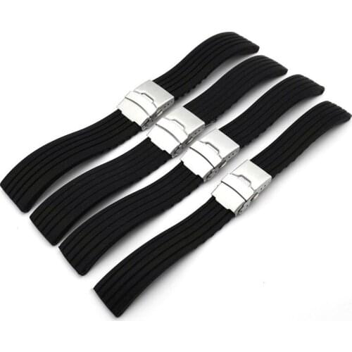 18-24mm Waterproof Silicone Rubber Chic Wrist Watch Strap Band Deployment Buckle