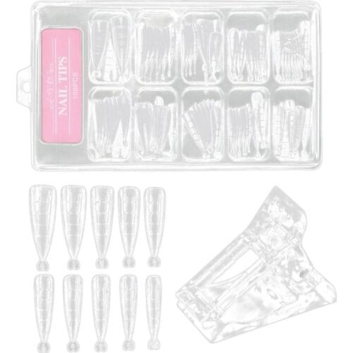 300PCS Fake Nails-Acrylic Nails Coffin Shaped Ballerina Nails Tips Full Cover False Nail Artificial Nails With 3 Clip