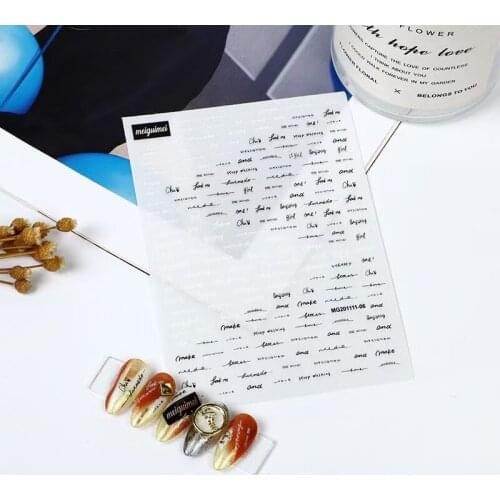 3D Nail Sticker Feather and English Letter Design DIY Tips Nail Art Decoration Packaging Self-adhesive Transfer Decal Slider