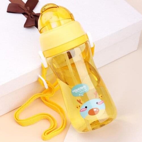 450ML Feeding Cup Baby Bottle with Straw Portable Rope Spill Proof Children`s Cup Plastic Bottle for Kids Drinking Water Copo