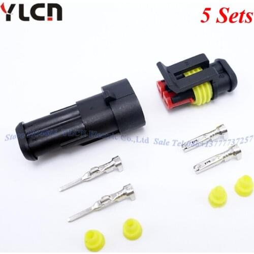 High Quality 5 Sets Kits Super Sealed 2 ways/pin Waterproof Electrical Wire Connector Plug for car