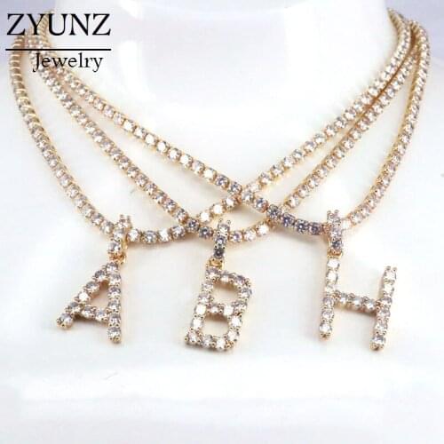 6PCS, CZ Letter Alphabet Shaped Pendant Necklace Tennis Chain Classic Fashion Jewelry Gold Color Zirconia Letter Necklace