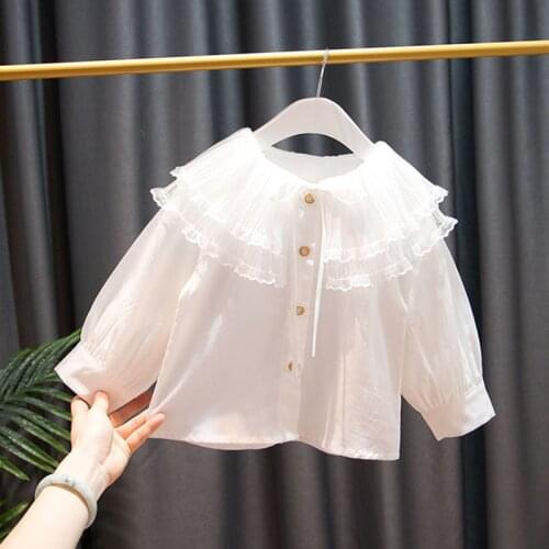 Baby Girls Blouses For Spring Autumn Lace Lapel Long Sleeve Princess Shirts Toddler Children Clothes Tops Kids Girl Sweet Shirts
