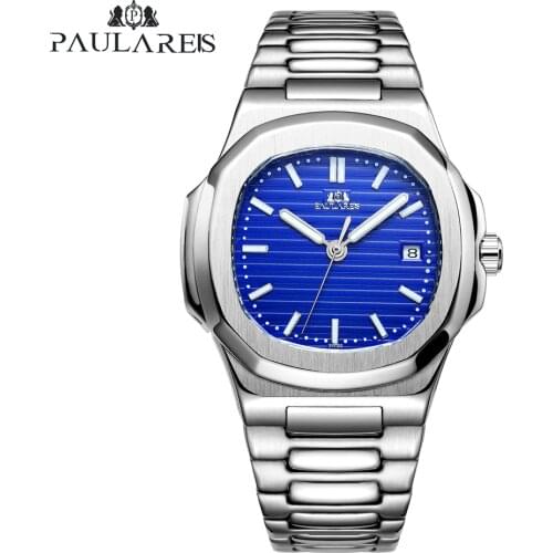 Automatic Self Wind Mechanical Luminous Stainless Steel Blue Grey Coffe Black White Dial Simple Business Men Watch