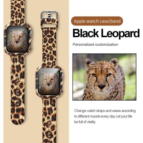 Case + Silicone strap Apple Watch 44mm 40mm iWatch 42mm 38mm leopard belt bracelet, suitable for Apple I watch 4 series 6 SE 5 4