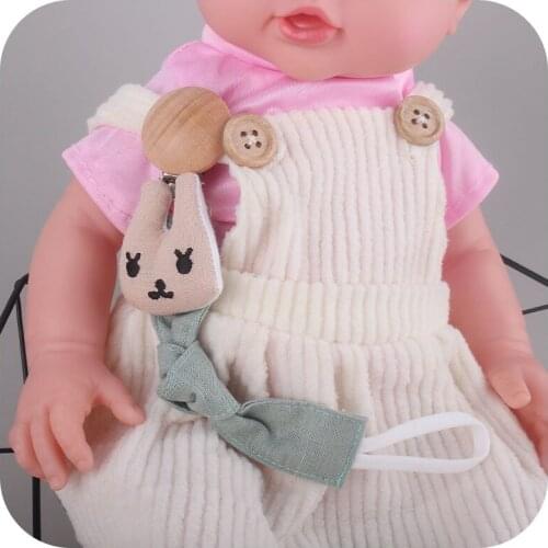 Wooden Pacifier Clip Safety Eco-friendly Newborn Baby Teething ToysCartoon Cotton Linen Ribbon Pacifier Rope Baby Pacifier Chain