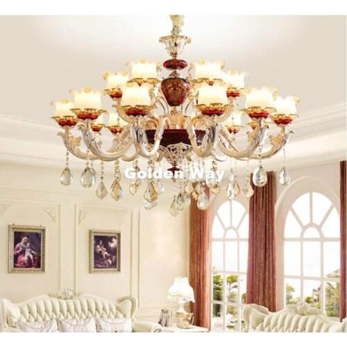 European Crystal Chandelier Alloy Chandeliers Decorative Living Room Candle LED Lamps Restaurant Pure Golden Luxury Hanging Lamp