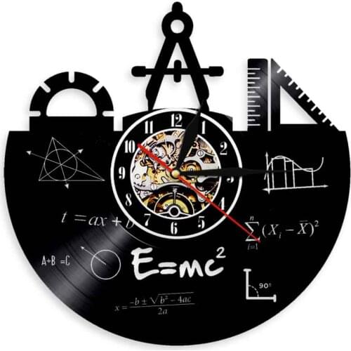 Physics Phenomena E=mc2 Famous Equation Vinyl Record Wall Clock Theory of Relativity Scientific Artwork Carved Album Music Clock