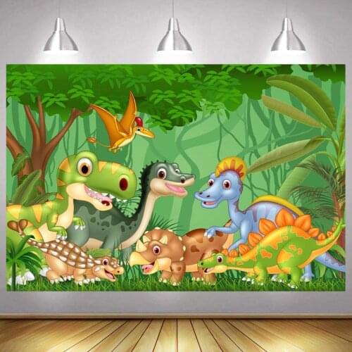 Dinosaur Photo Backdrop Jungle Animal Primeval Forest Happy Birthday Party Boys Decoration Photography Backgrounds Banner Prop