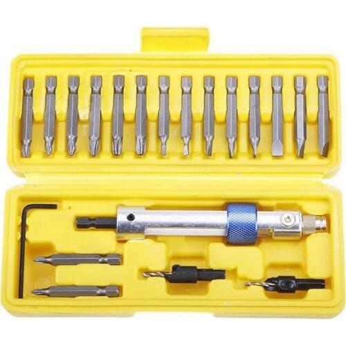 Hot 20Pcs Half Time Drill Driver Swivel Screwdriver Bit Sets 16 Different Kinds Head with Countersink Bits Hex Wrench