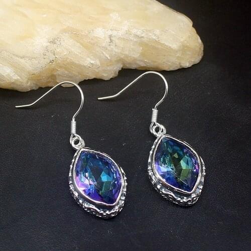 Hermosa Fashion Rainbow Mystical Topaz Genuine 925 Silver Dangle Hook Earrings Jewelry Gifts for Women Girls 20213715