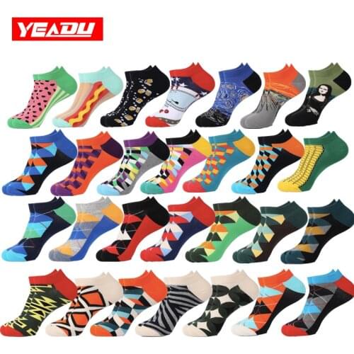 Cotton Women&Men Boat Socks Funny Summer Harajuku Streetwear Ankle Slipper Socks Unisex Novelty Cartoon Art Painting Happy Socks