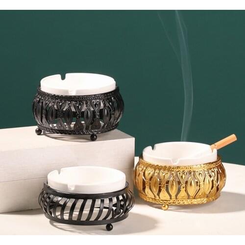 Individual Wrought Iron Hollow Ashtray Creative Living Room Office Without Cover Ashtray Furnishing Pieces Decorative Articles