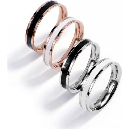 KSRA Jewelry 4mm Wedding Rings Stainless Steel Black White Enamel Ring Engagement Couple Jewelry Women Rose Gold Minimalist Gift