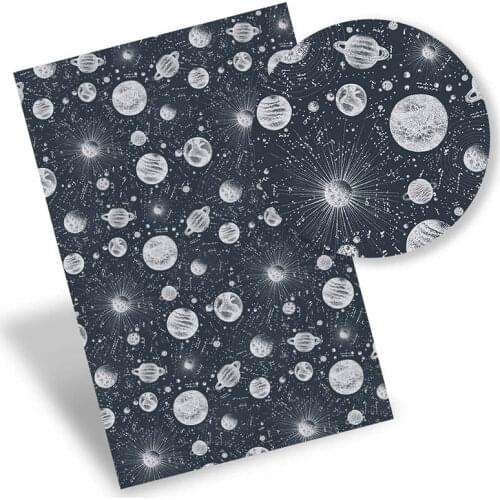 Faux Leather Sheets Astronaut Pink Planet Synthetic Leather Printed Vinyl Fabric DIY Handbag Bow Making Supplies 22*30cm 0.8mm