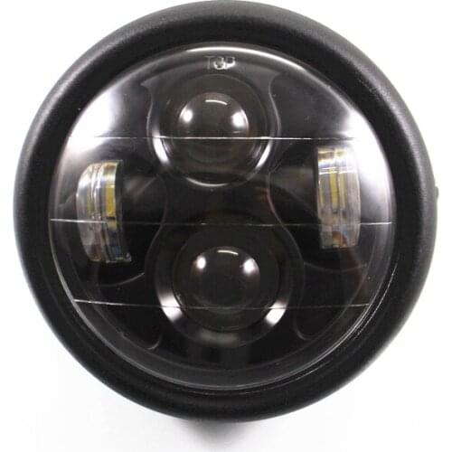 Motorcycle High Low Beam LED 6 1/2" HeadLight Cafe Racer Bobber Chopper Cruiser Touring Scooter Offroad Black