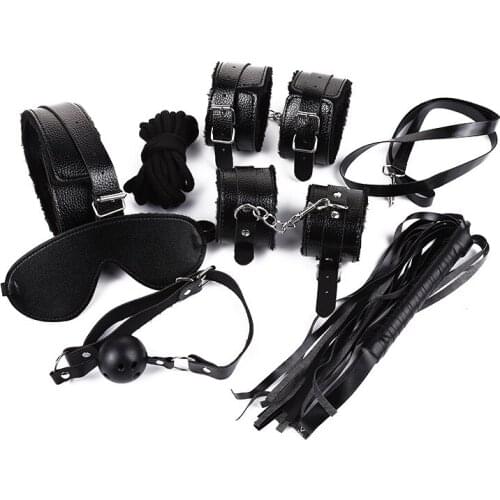 BDSM Kits Sexy Leather Plush Sex Bondage Set Handcuffs Sex Games Whip Gag Nipple Clamps Sex Toys For Couples Exotic Accessories