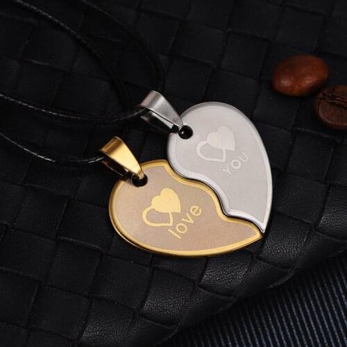 Creative Heart Shape Titanium Steel Couple Necklace Set Fashion Lovers Pendant Jewelry Valentines Day Memorial Gift
