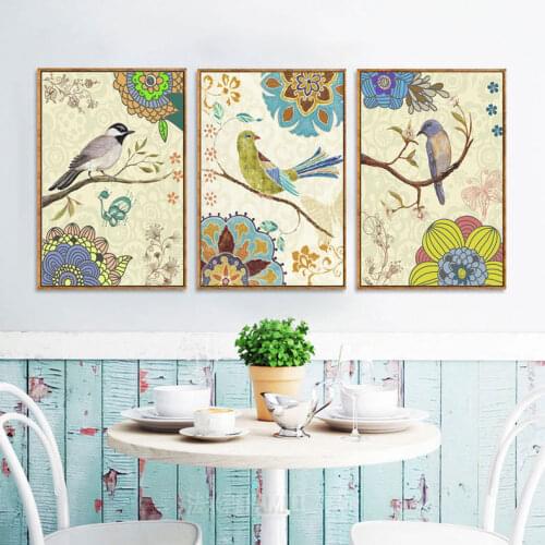 American Style green Flowers Modern Decoration Blue Birds Wall Art Pictures Canvas print Painting for Living Room Home Decor