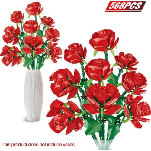 New Creator Flowers Bouquet Building Blocks Roses Wreath Artificial Home Decoration Bricks Toys for Girls Kids Mom Dad Gift