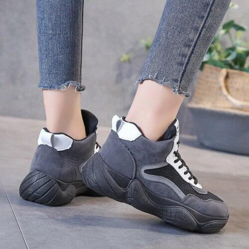 2021 Spring and Autumn New Thick-Soled Lace-up Casual Shoes Female Couple High-Top Shoes Large Size Sports Shoes