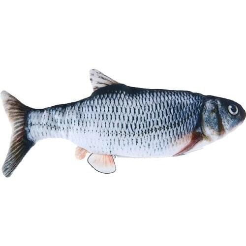 New Arrivals Simulation Grass Carp Pet Cat Plush Toy USB Electric Floppy Fish Moving Electronic Pet Cat Toy