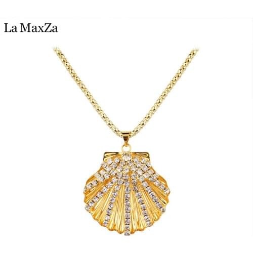 Crystal Metal Shell Necklaces & Pendant For Women Girl Fashion Long Chain Heart Necklaces Cubic Zirconia DIY Jewelry Gifts