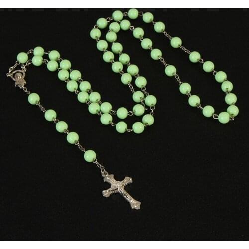 8mm crystal glass round beads cross necklace girl mens cross pendant mixed color beaded rosary necklace .48pcs