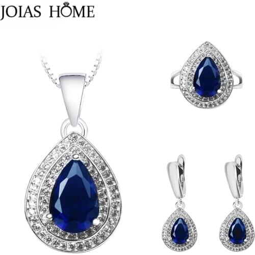 JoiasHome Charms Silver 925 Jewelry Set for Women Gemstones Ring Earrings Necklace Womens Wear Jewelry Wedding Wholesale Gift