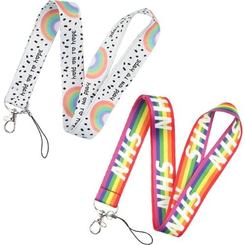 Rainbow Keychain LGBT Neck Strap Lanyard for keys ID Card Gym Mobile Phone Straps holder DIY Hang Rope Lariat Lanyard