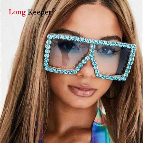 Big Crystal Diamond Square Sunglasses For Women Luxury Fashion Candy Color Shades Sun Glasses Female Oversize Rhinestone Eyewear