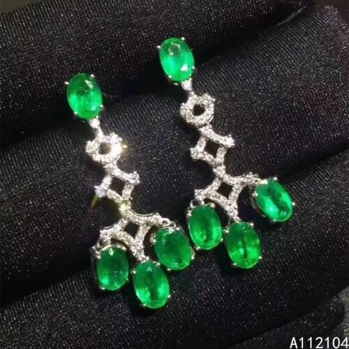 KJJEAXCMY fine Jewellery 925 sterling silver natural emerald women vintage luxury Chinese style gem earrings eardrop support det