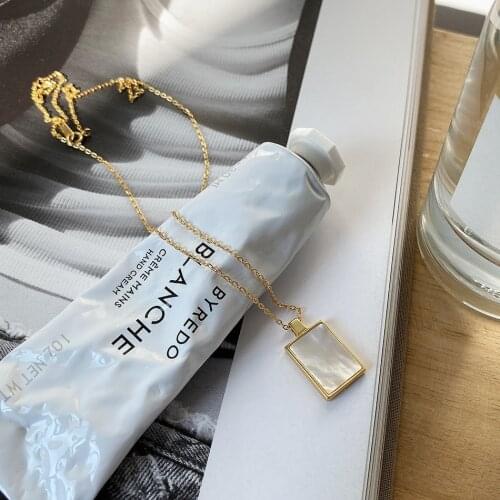 SHANICE S925 sterling silver Exquisite Square Double Sized Shell Necklace Simple Fashionable Clavicle Chain Womens Jewelr